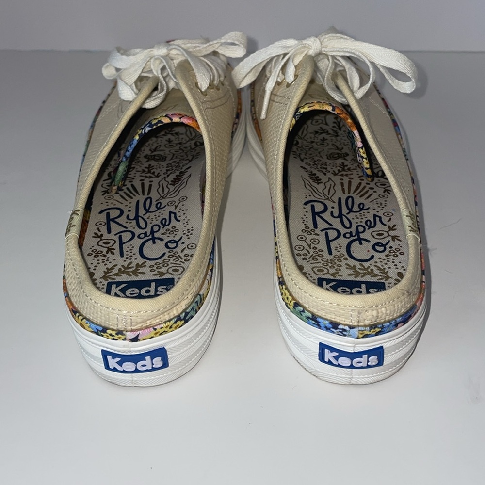 Keds X Rifle Paper Co. Triple Kick Mule in Off White Raffia Woven Floral Trim - Picture 3 of 7